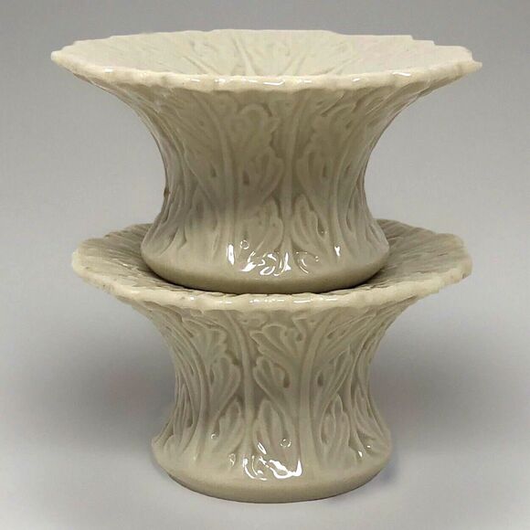 Lenox Woodland Collection Candlestick Holders VTG Ivory Embossed Elegant USA - Picture 3 of 12